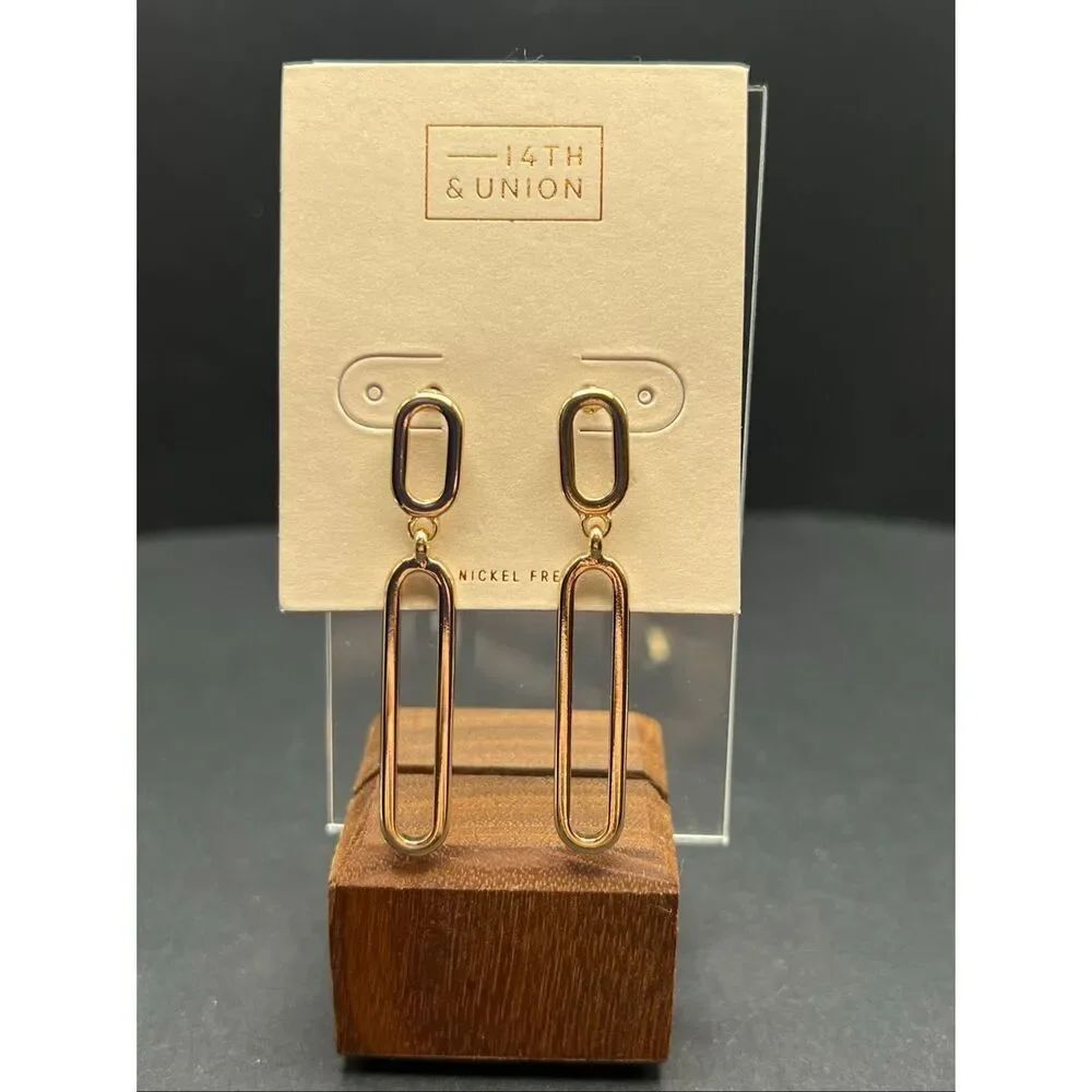 New 14th & Union Gold Tone Double Link Paper Clip Drop Dangle Earrings